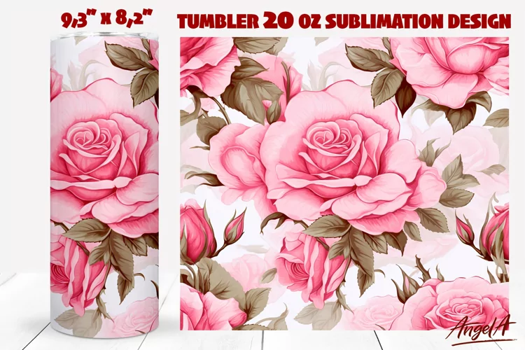 Roses tumbler wrap, pink Floral tumbler wrap, pink roses