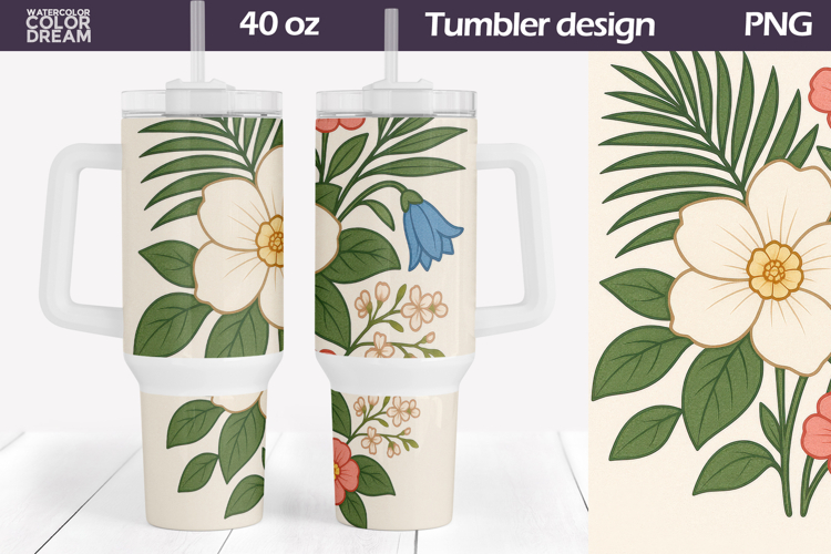 Retro Floral Tumbler Design | 40 oz Wrap Sublimation