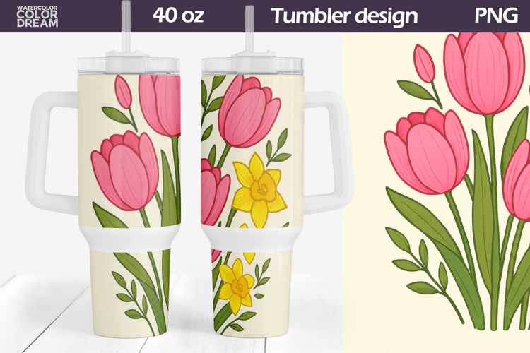 Bright Tulip Daffodil Tumbler Wrap | 40 oz Spring Floral