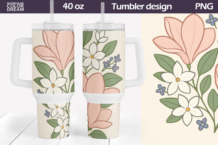 Magnolia Tumbler Wrap 40 Oz | Spring Floral Tumbler