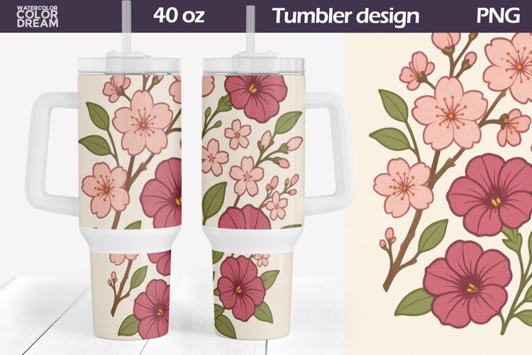 Cherry Blossom Tumbler Wrap 40 Oz | Spring Floral Tumbler