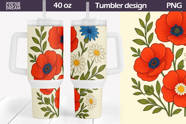 Poppy Tumbler Wrap 40 Oz | Spring Floral Tumbler