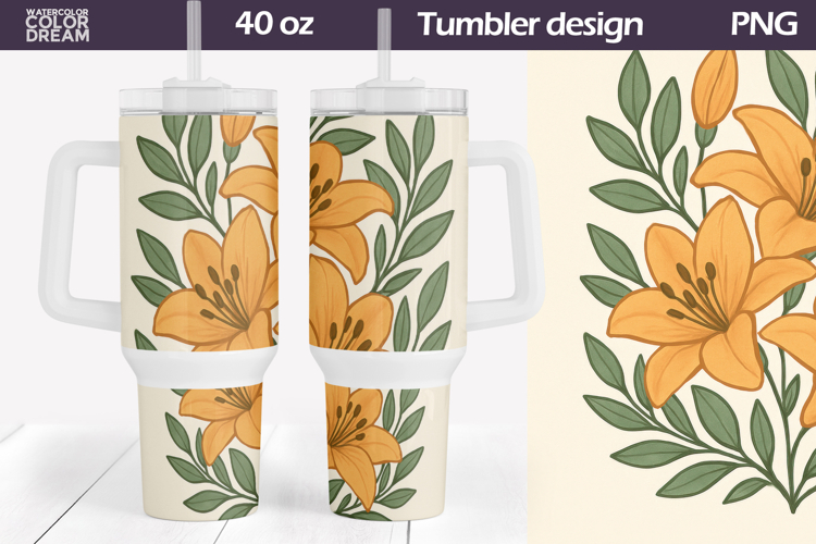 Yellow Lilly Tumbler Wrap 40 Oz | Spring Floral Tumbler