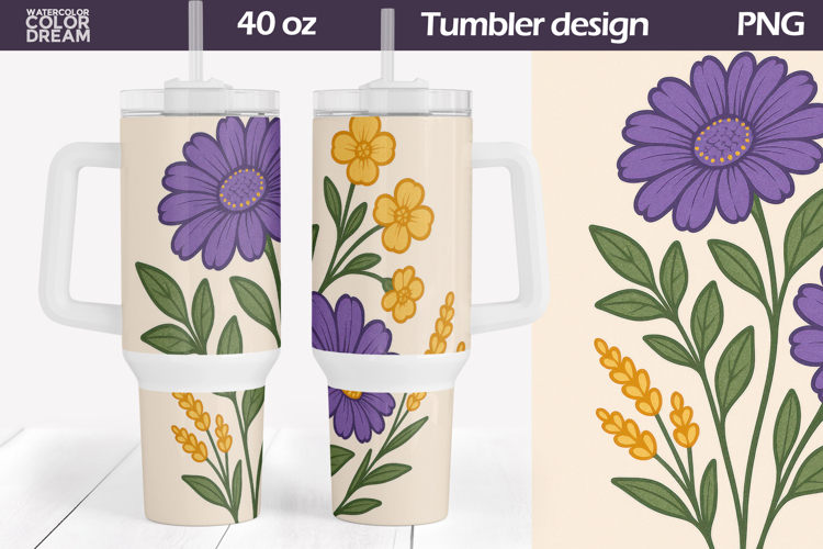 Purple Wildflowers Tumbler Wrap 40 Oz | Spring Floral Tumble