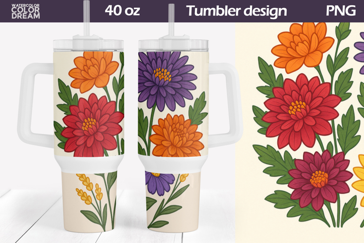 Asters Tumbler Wrap 40 Oz | Fall Floral Tumble