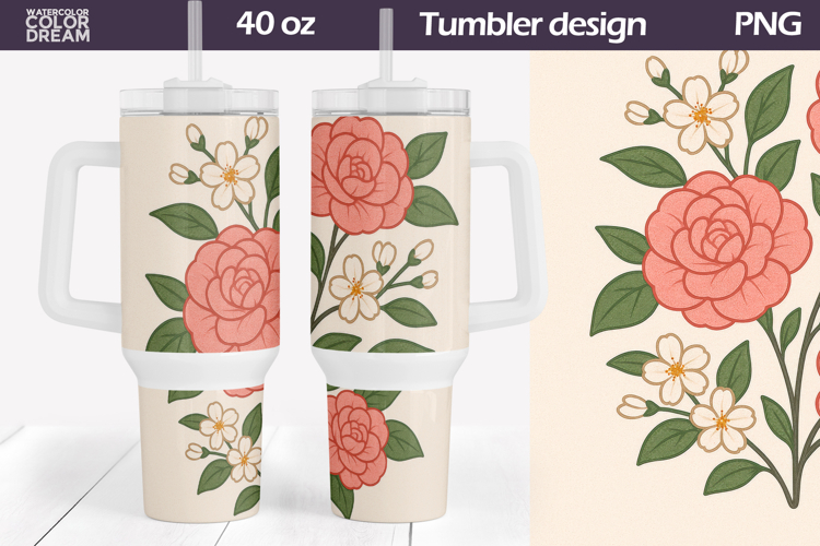 Camellia Floral Tumbler Design | 40 oz Wrap Sublimation