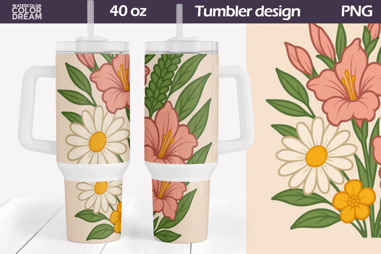 Daisy Tropical Tumbler Wrap 40 Oz| Summer Floral Tumbler