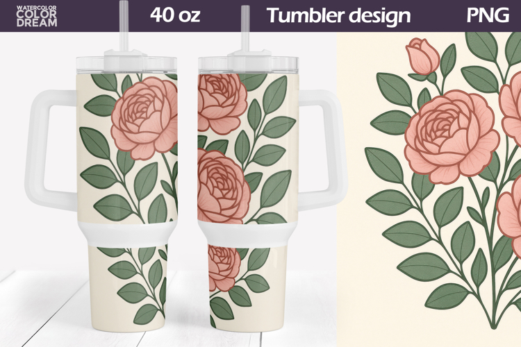 Vintage Roses Tumbler Wrap 40 Oz | Pink Floral Tumbler
