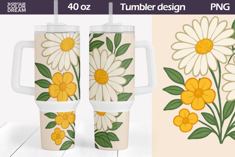 Daisy Tumbler Wrap Design | 40 oz Summer Floral Sublimation