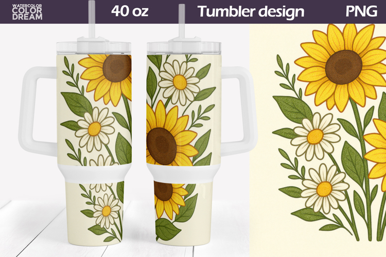 Sunflower Daisy Tumbler Wrap | 40 oz Summer Floral Sublimati