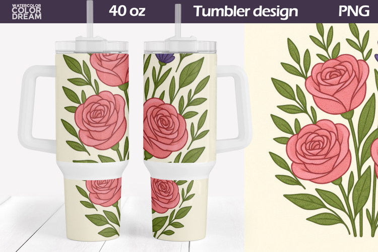 Pink Rose Tumbler Wrap | 40 oz Spring Floral