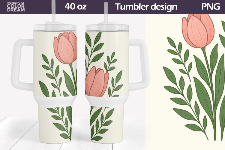 Pink Tulip Tumbler Wrap | 40 oz Spring Floral