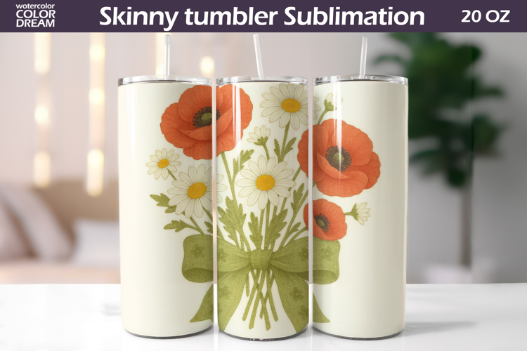 Wildflowers Tumbler | Poppy Daisy Tumbler Sublimation