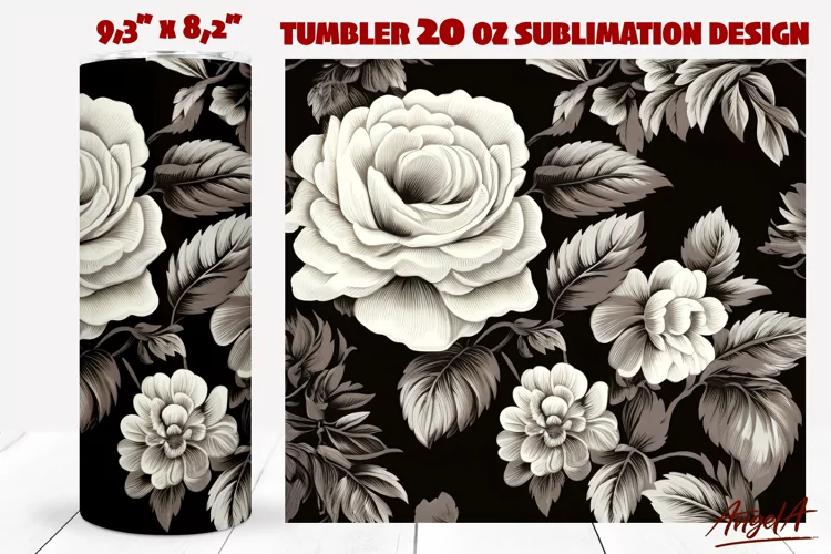 Floral tumbler wrap / Roses tumbler wrap, dark roses pattern