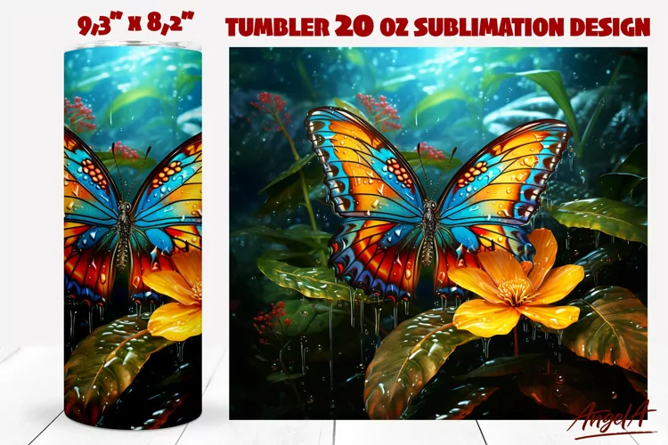 Butterfly tumbler wrap / butterfly with flower sublimation