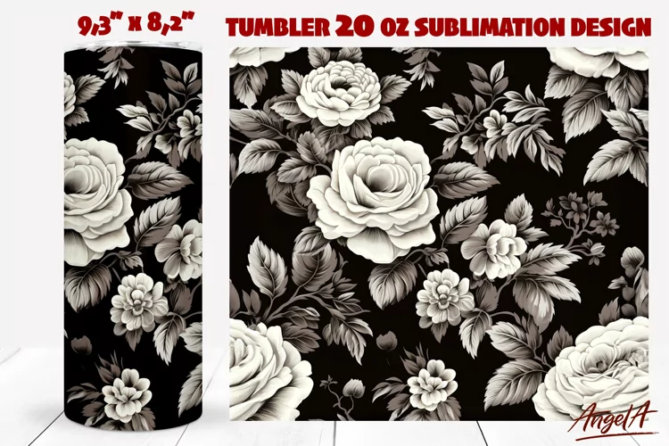Floral tumbler wrap, Roses tumbler wrap, retro roses pattern