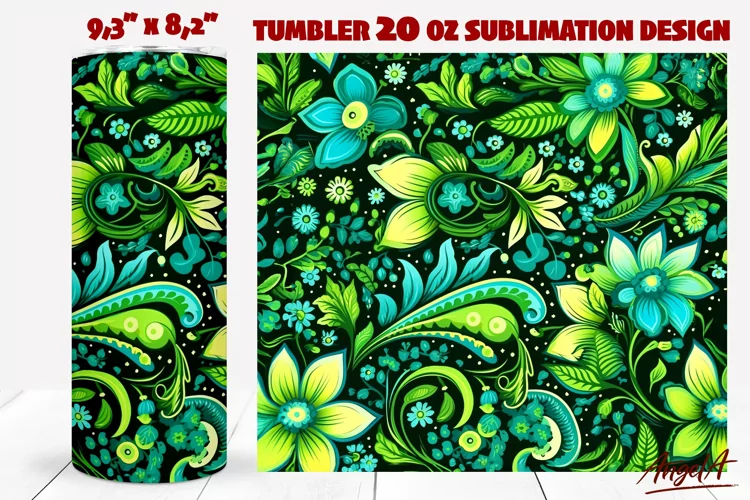 Floral tumbler wrap / green paisley pattern / flower tumbler