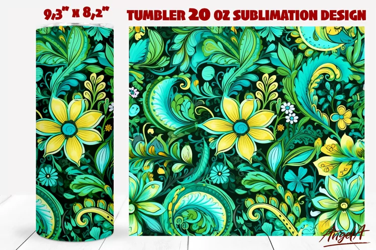 Floral tumbler wrap / green paisley pattern / flower tumbler