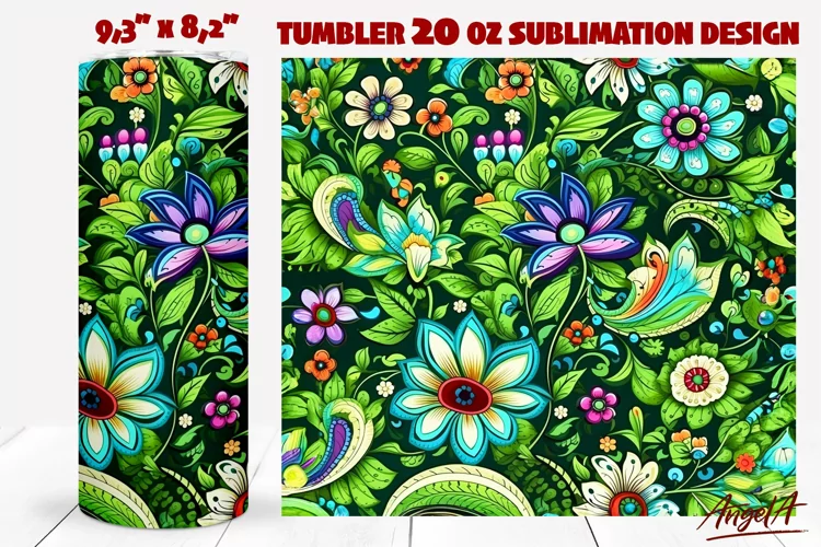 Green tumbler wrap / paisley pattern / flower tumbler wrap