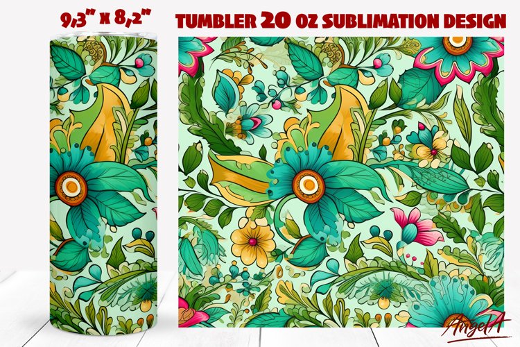 Floral tumbler wrap / paisley pattern / green flower tumbler example image 1