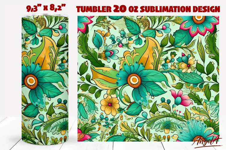 Floral tumbler wrap / paisley pattern / green flower tumbler