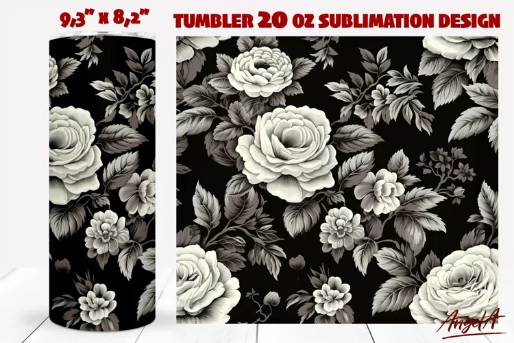Floral tumbler wrap, Roses tumbler wrap, retro roses pattern