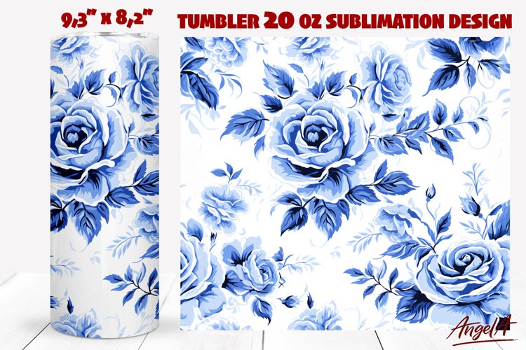 Roses tumbler wrap, blue roses, retro blue floral tumbler
