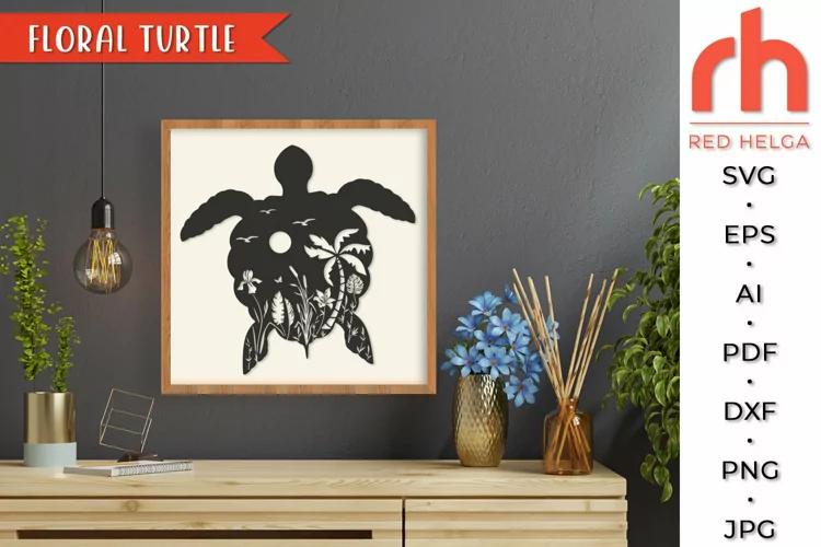 Floral Turtle SVG, Tropical Animal Cut File, Flower Turtle