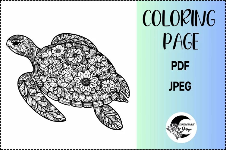 Floral Turtle Coloring Page | Printable PDF and JPEG