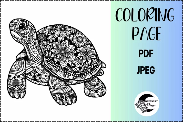 Floral Turtle Coloring Page | Printable PDF and JPEG