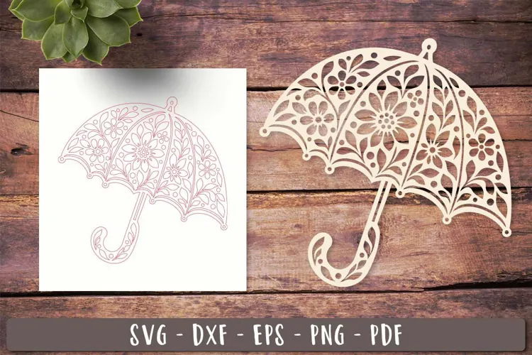 Floral Umbrella Laser Cut SVG
