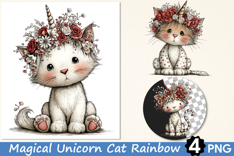 Floral Unicorn Kitty Dream Clipart