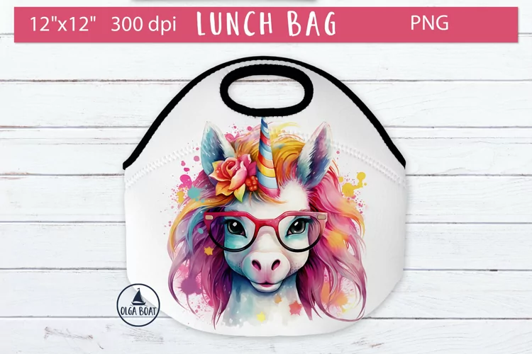 Floral unicorn watercolor drawing | Lunch Bag sublimation