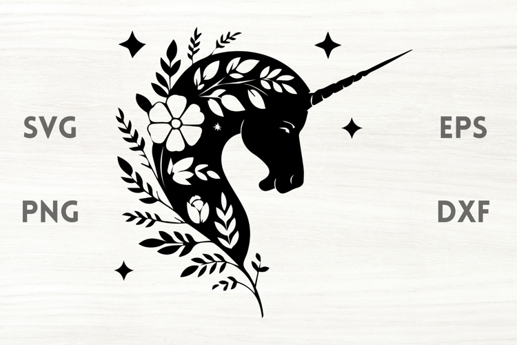 Floral unicorn head with star SVG