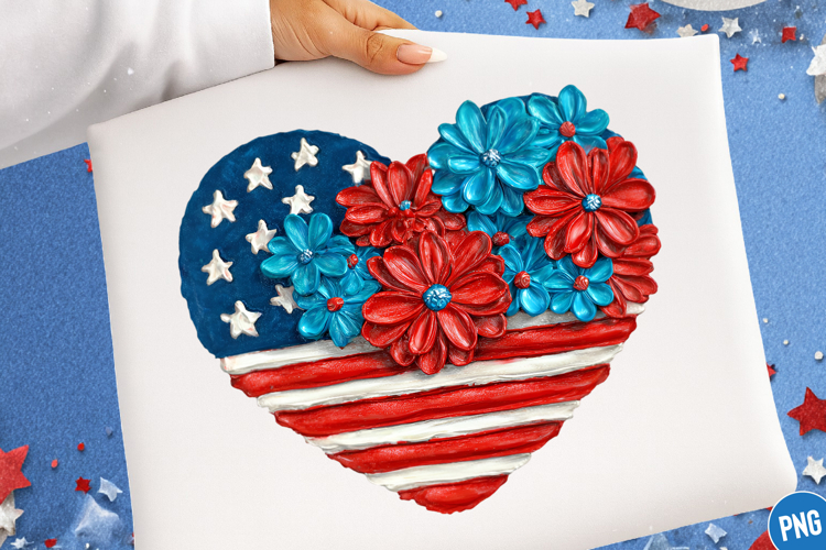 Floral Usa America Heart Png, 4th of July Png