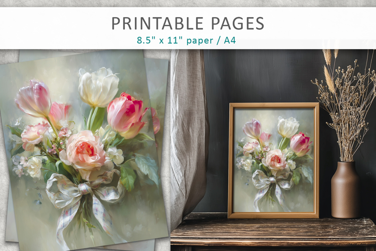 floral heart valentine pages, romantic wall art