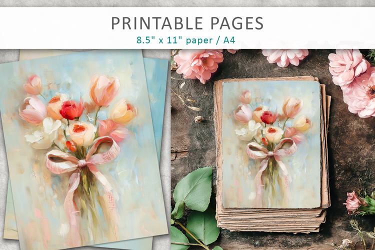 flower heart printable pages, scrapbook paper