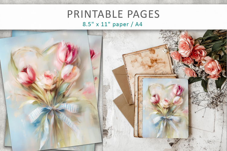 floral heart printable greeting cards, junk journal