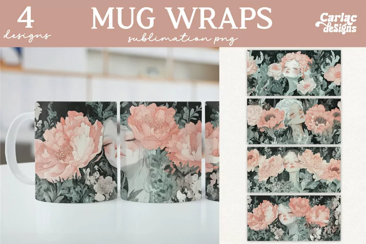 Floral Vintage Mug Sublimation, Mug Sublimation Designs