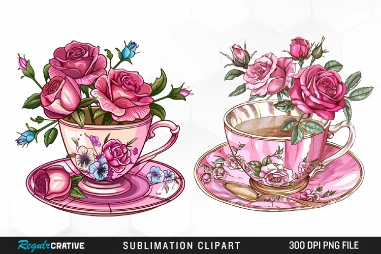 Floral Vintage Tea Cup Artwork Clipart