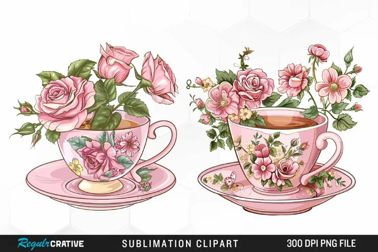 Floral Vintage Tea Cup Design Clipart