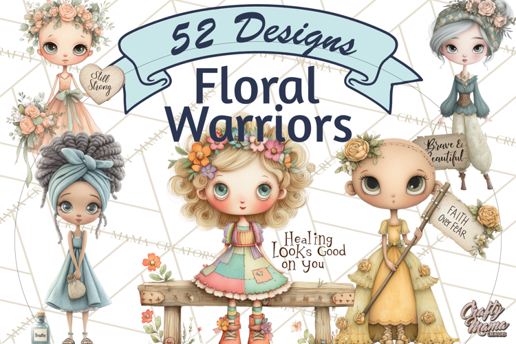 Cancer Survivor Clipart PNG, Bald Woman & Floral Portraits