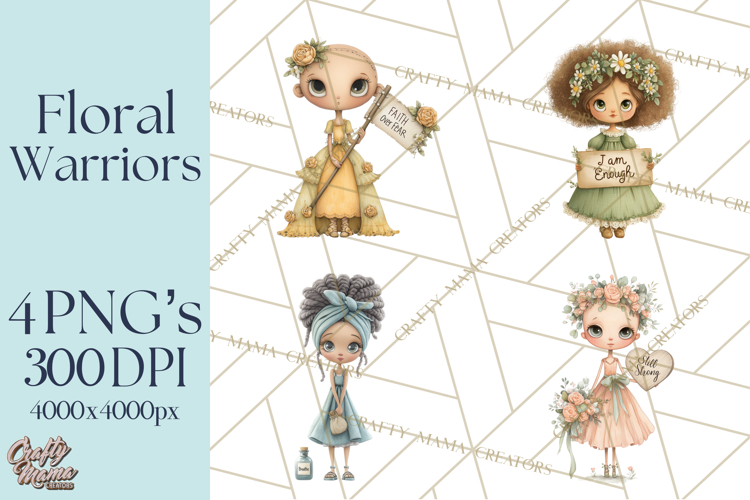 Cancer Survivor Clipart PNG, Bald Woman & Floral Portraits