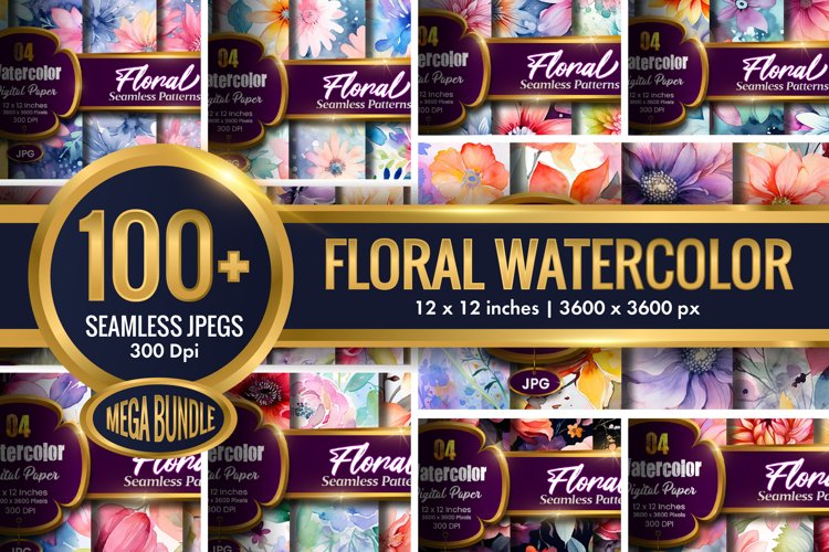 Floral Watercolor Seamless Pattern | 100 Plus Mega Bundle