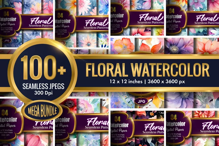 Floral Watercolor Seamless Pattern | 100 Plus Mega Bundle