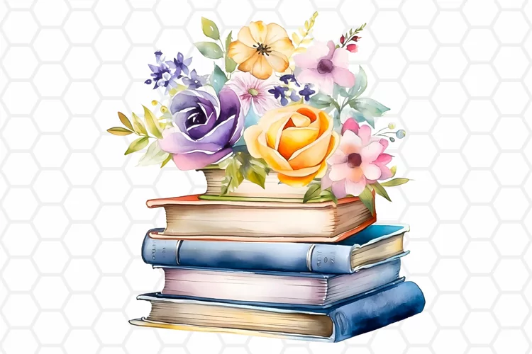 Floral Watercolor Books Clipart, Sublimation PNG