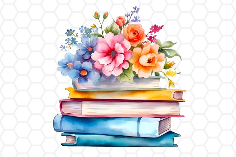 Floral Watercolor Books Clipart, Sublimation PNG