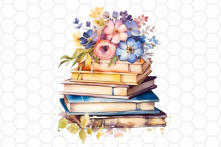 Floral Watercolor Books Clipart, Sublimation PNG