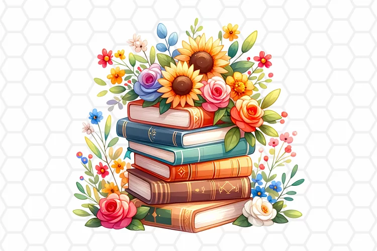 Floral Watercolor Books Clipart, Sublimation PNG