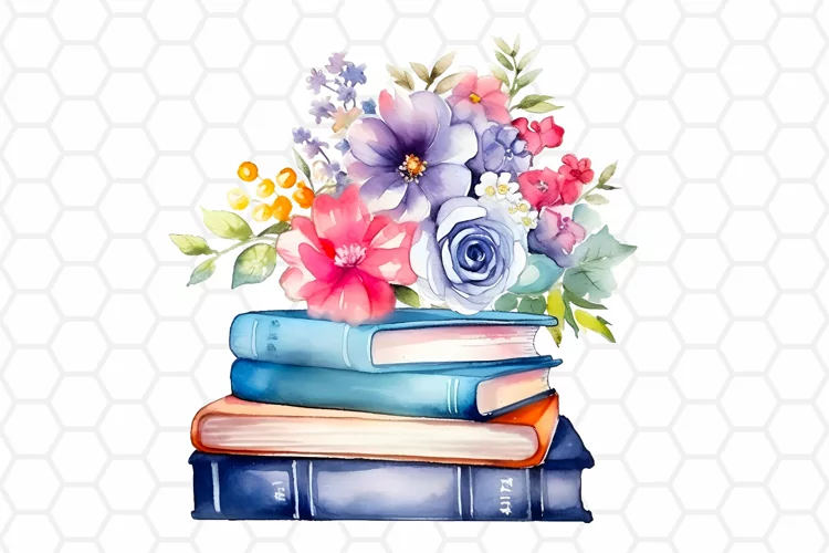 Floral Watercolor Books Clipart, Sublimation PNG